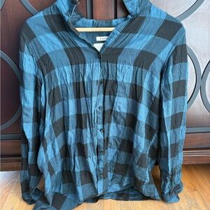 Thread & Supply Blue and Black Plaid Button Down Shirt
